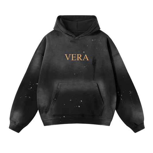 Vera - Midnight Vintage Wash Frayed Fleece Hoodie